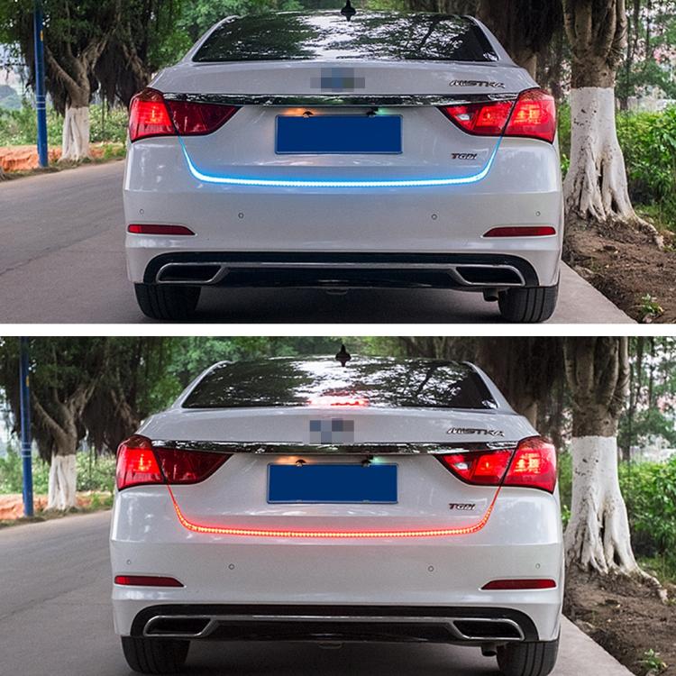 1.5m Car Auto Waterproof Universal Four Color Rear Flowing Light Tail Box Lights with Tail Light Controller, Ice Blue Light Driving Light, White Light Reversing Light, Red Light Brake Light, Yellow Light Turn Signal Light, LED Lamp Strip Tail Decoratio...