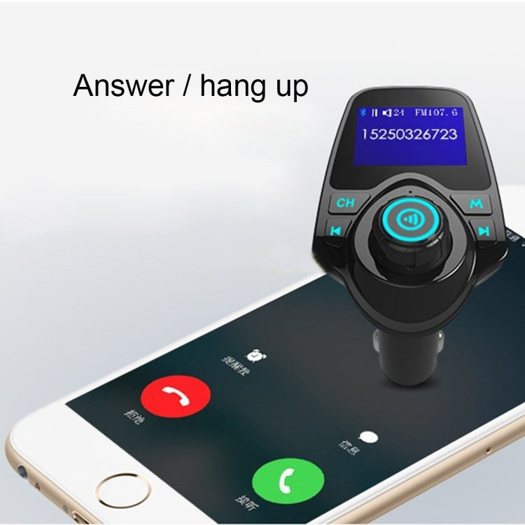 مشغل MP3 للسيارة T11 مزود بخاصية بلوتوث وجهاز إرسال FM بشاشة LED، يدعم الشحن بمنفذ USB مزدوج، وخاصية التشغيل بدون استخدام اليدين وبطاقة TF وU Disk Music، T11