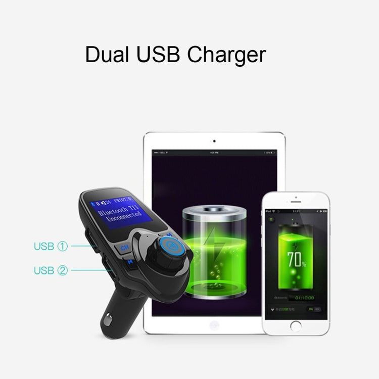 مشغل MP3 للسيارة T11 مزود بخاصية بلوتوث وجهاز إرسال FM بشاشة LED، يدعم الشحن بمنفذ USB مزدوج، وخاصية التشغيل بدون استخدام اليدين وبطاقة TF وU Disk Music، T11