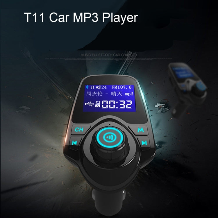 مشغل MP3 للسيارة T11 مزود بخاصية بلوتوث وجهاز إرسال FM بشاشة LED، يدعم الشحن بمنفذ USB مزدوج، وخاصية التشغيل بدون استخدام اليدين وبطاقة TF وU Disk Music، T11