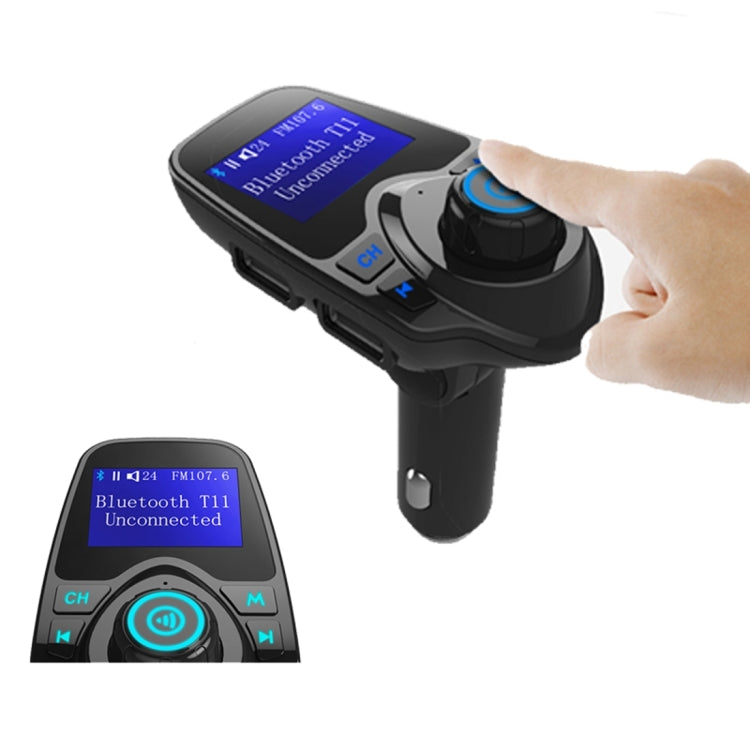 مشغل MP3 للسيارة T11 مزود بخاصية بلوتوث وجهاز إرسال FM بشاشة LED، يدعم الشحن بمنفذ USB مزدوج، وخاصية التشغيل بدون استخدام اليدين وبطاقة TF وU Disk Music، T11