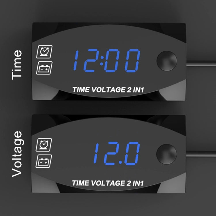 Motorcycle Multi-functional 2 in 1 Digital Display Voltmeter + Electronic Clock, 6-30V IP67