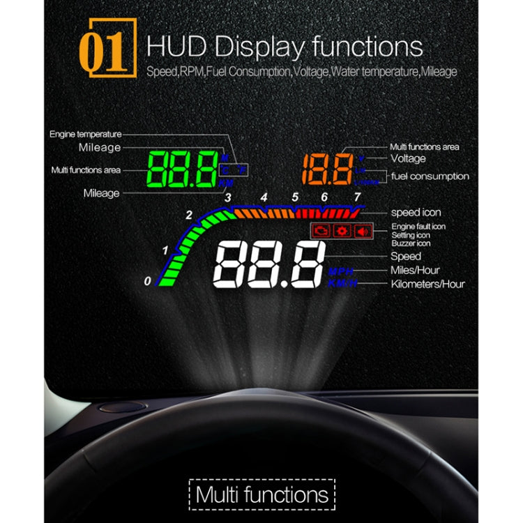 نظام أمان شاشة عرض أمامية مثبتة على السيارة T100 OBD2 مقاس 4 بوصات، يدعم سرعة السيارة / عرض سرعة دوران المحرك / استهلاك الوقود الفوري / اكتشاف رمز الخطأ والقضاء عليه، T100