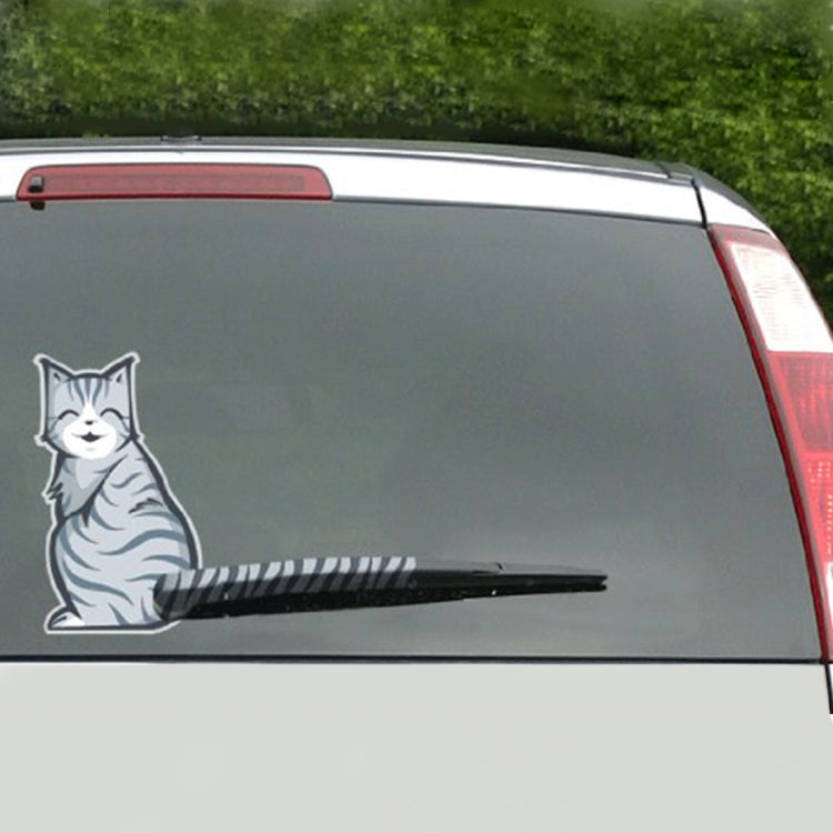 Vehicle Car Rear Windshield Window Wiper Reflective Self-Adhesive Cat Moving Tail Vinyl Decal Sticker, Frowning Cat, Smiling Cat