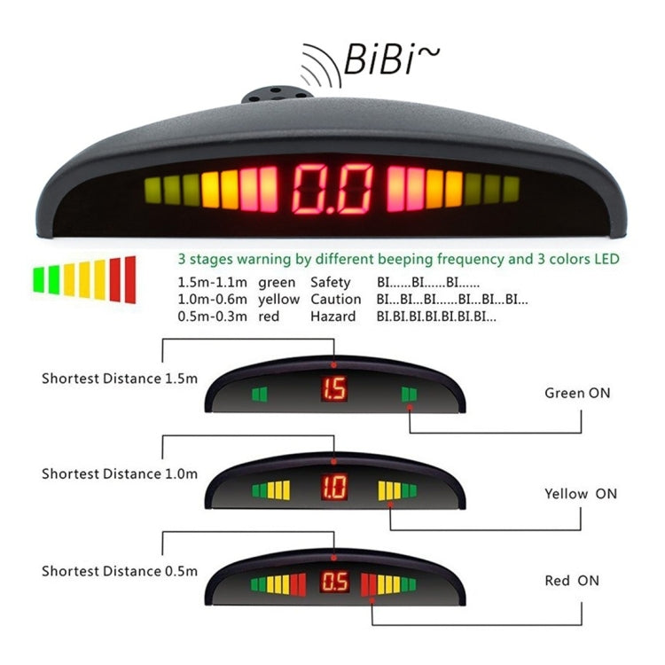 PZ-300-8 Car Parking Reversing Buzzer LED Monitor Parking Alarm Assistance System with 4*7m Front Sensors and 4*2.5m Rear Sensors, with 4 Front Sensors and 4 Rear Sensors