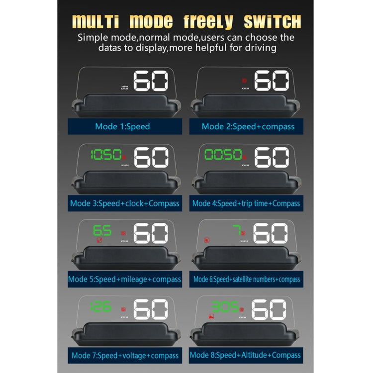 T900 Car GPS HUD Virtual HD Reflection Board Head-up Display, Speed & Driving Distance / Time Display, Over Speed & Voltage & Low Voltage Alarm, Fatigue Driving, T900 Green + White, T900 Blue + White, T900 White