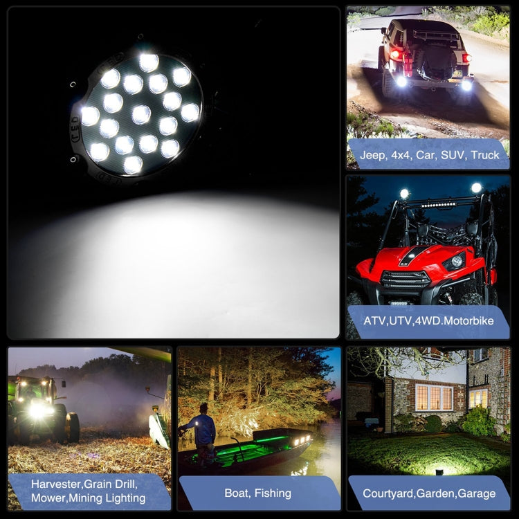 2 PCS 51W 3500LM 6500K White Light 17 LED Waterproof Car Boat Marine Work Lights Spotlight LED Bulbs, 30 Degrees Adjustable, DC 10-30V, 51W, Spot Light+51W