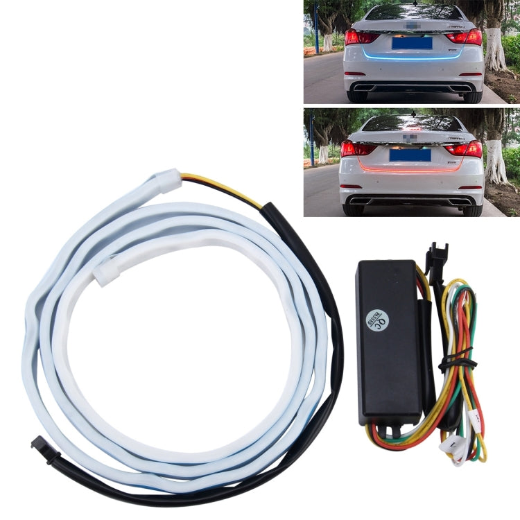 1.2m Car Auto Waterproof Universal Four Color Rear Flowing Light Tail Box Lights with Tail Light Controller, Ice Blue Light Driving Light, White Light Reversing Light, Red Light Brake Light, Yellow Light Turn Signal Light, LED Lamp Strip Tail Decoratio...