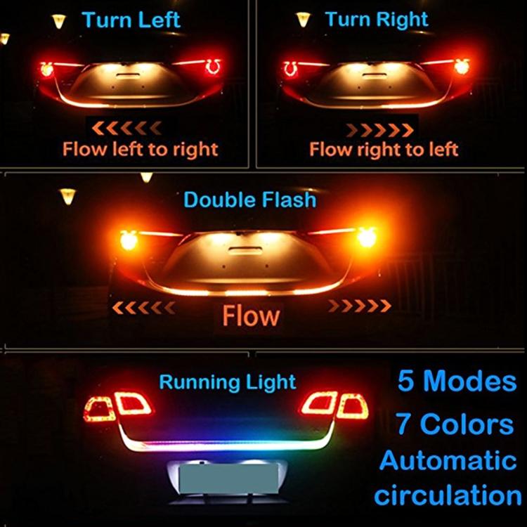 1.2m Car Auto Waterproof Universal Rear Colorful Flowing Light Tail Box Lights Red Light Brake Light Yellow Light Turn Signal Light LED Lamp Strip Tail Decoration, DC 9-30V, 1.2m