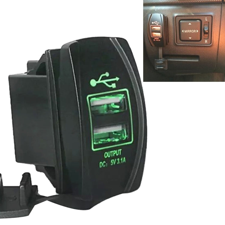 شاحن سيارة ودراجة نارية بمنفذي USB مع غطاء مقاوم للغبار وإضاءة LED (ألوان عشوائية)، 3.1 أمبير