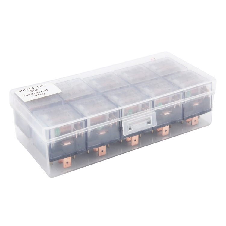 10 PCS JD-1914 80 AMP 12V Waterproof Car Auto Five Plugs Relay with Warning Light, 80A with Light