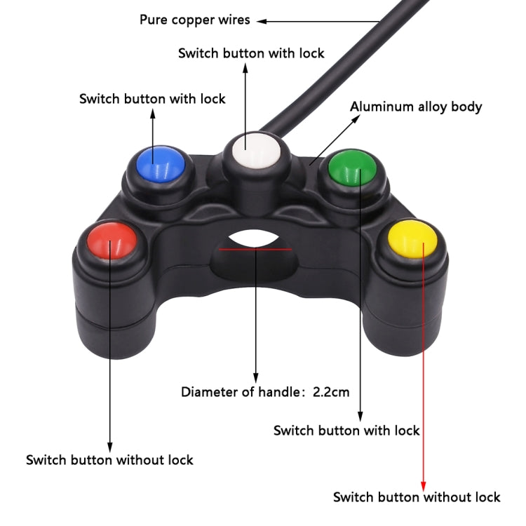 Motorcycle Headlight Auxiliary Light Horn Switches Aluminum Alloy Five-position Faucet Switches with Light, Aluminum Alloy Five-position