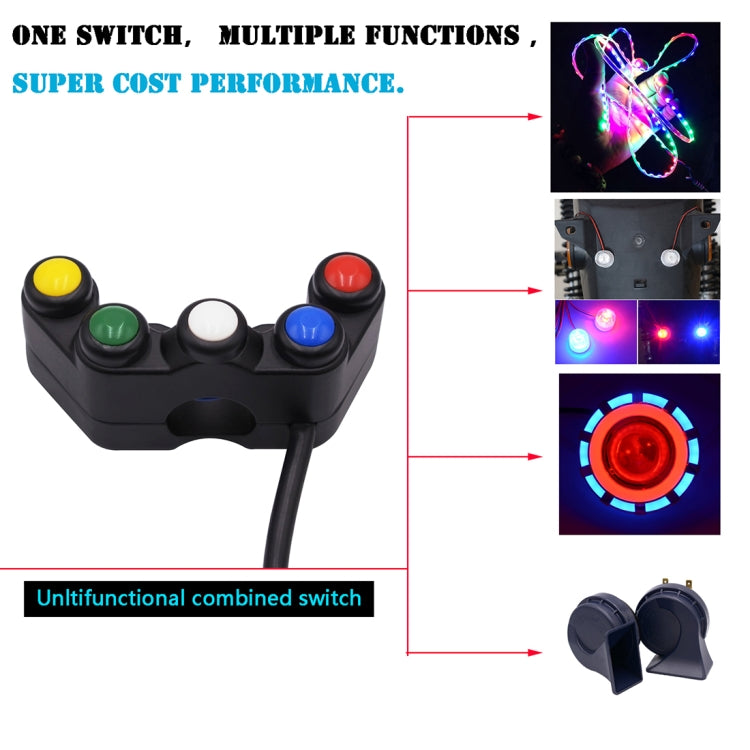 Motorcycle Headlight Auxiliary Light Horn Switches Aluminum Alloy Five-position Faucet Switches with Light, Aluminum Alloy Five-position