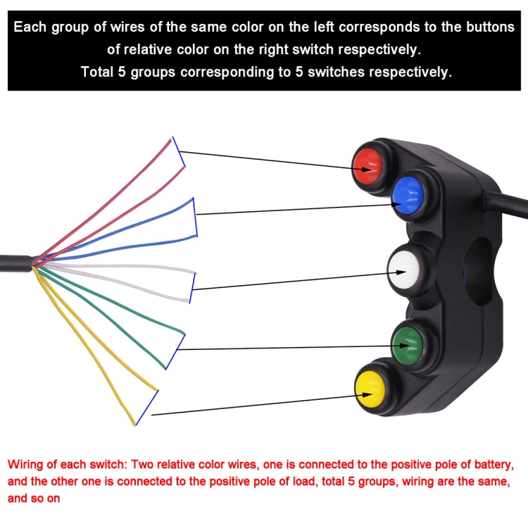 Motorcycle Headlight Auxiliary Light Horn Switches Aluminum Alloy Five-position Faucet Switches with Light, Aluminum Alloy Five-position