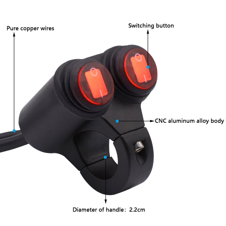 Motorcycle Headlight Auxiliary Light Waterproof Aluminum Alloy Double Flash Switches with Indicator Light, Double Flash