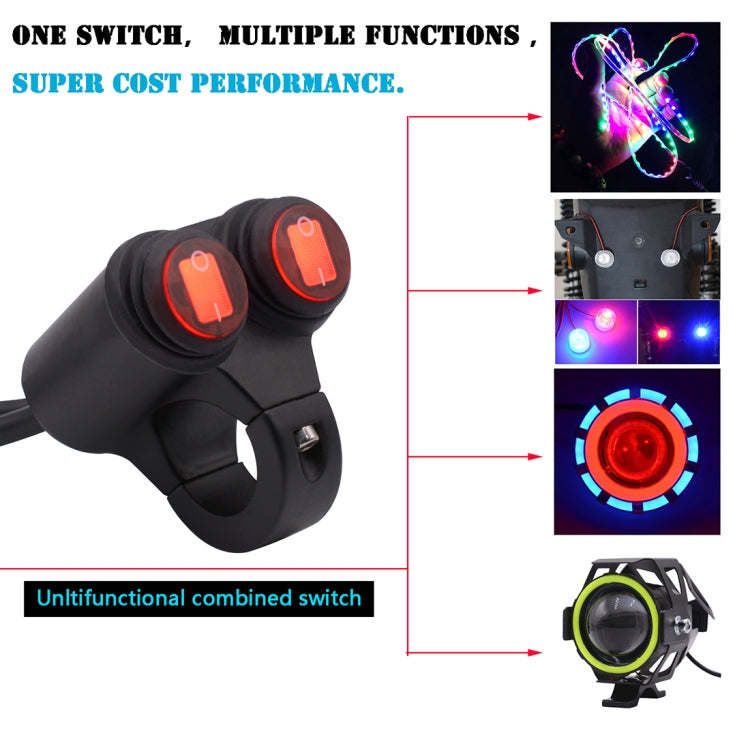 Motorcycle Headlight Auxiliary Light Waterproof Aluminum Alloy Double Flash Switches with Indicator Light, Double Flash