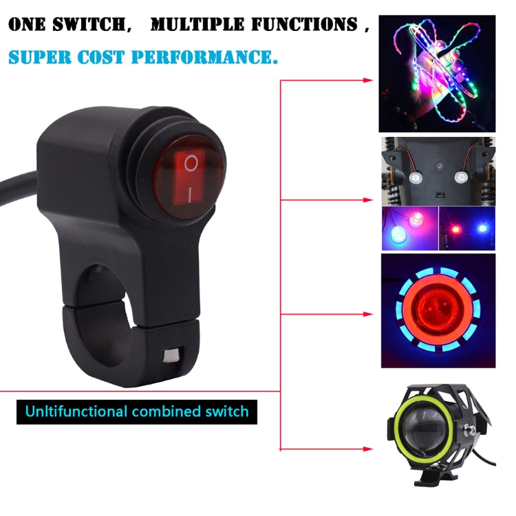 Motorcycle Headlight Auxiliary Light Waterproof Aluminum Alloy Single Flash Switches with Indicator Light, Single Flash