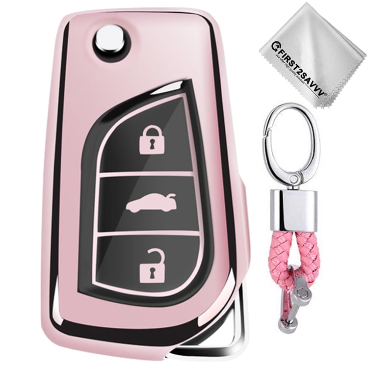 TPU One-piece Electroplating Opening Full Coverage Car Key Case with Key Ring for TOYOTA YARIS L / COROLLA / YARIS L / CAMRY / VIOS / HIGHLANDER, Pink, Blue, Red, Silver