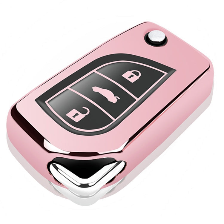 TPU One-piece Electroplating Opening Full Coverage Car Key Case with Key Ring for TOYOTA YARIS L / COROLLA / YARIS L / CAMRY / VIOS / HIGHLANDER, Pink, Blue, Red, Silver