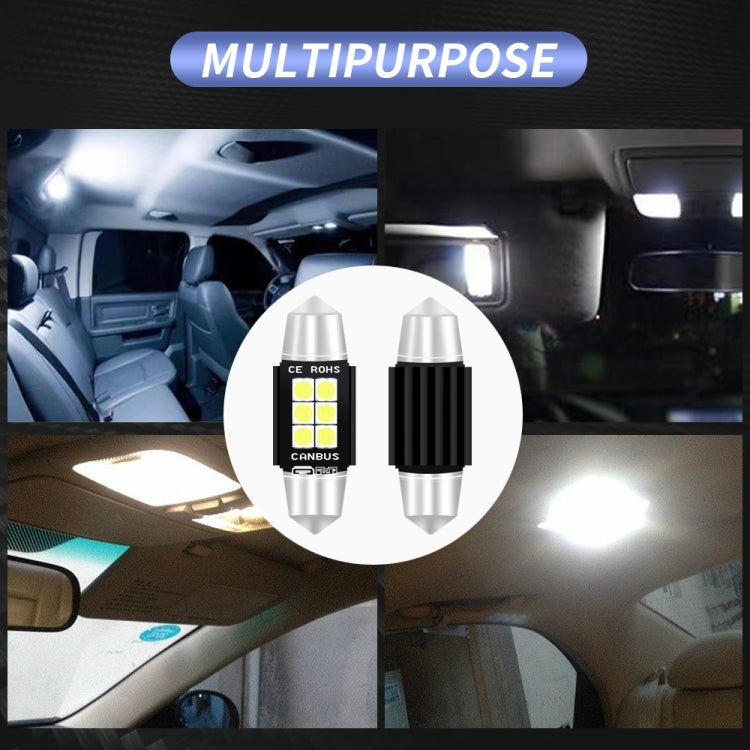 قطعتان 36 مم تيار مستمر 12 فولت - 24 فولت 3 وات 6000 كلفن 660 لومن 6 مصابيح LED SMD-3030 مصباح قراءة السيارة / ضوء لوحة الترخيص، 36 مم (3 وات)