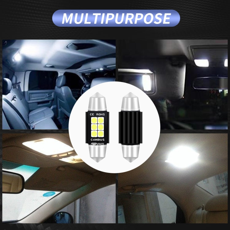 قطعتان 39 مم تيار مستمر 12 فولت - 24 فولت 3 وات 6000 كلفن 660 لومن 6 مصابيح LED SMD-3030 مصباح قراءة السيارة / ضوء لوحة الترخيص، 39 مم (3 وات)