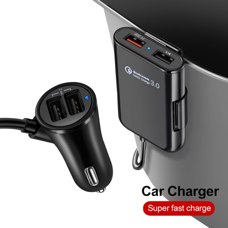 شاحن سيارة HMQ-C801، 1.8 متر، 8 أمبير، بحد أقصى 4 منافذ USB، مع موزع USB ممتد لشحن المقاعد الأمامية والخلفية، HMQ-C801