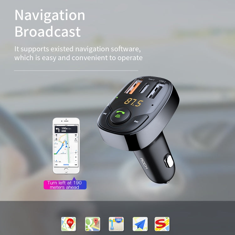 جهاز إرسال FM وشاحن سيارة ROCK B301 ثنائي USB + PD Bluetooth 5.0، يدعم بطاقة TF / قرص U، B301
