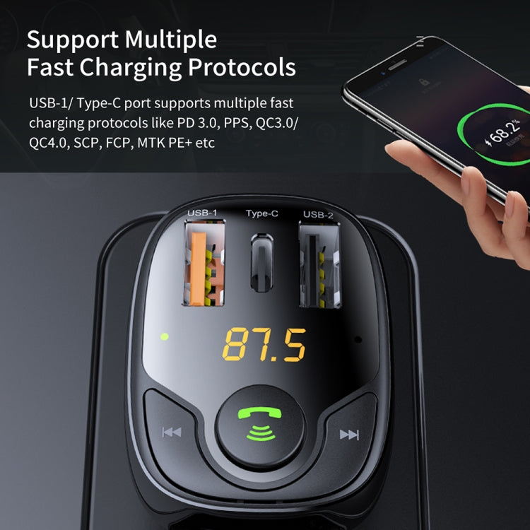 جهاز إرسال FM وشاحن سيارة ROCK B301 ثنائي USB + PD Bluetooth 5.0، يدعم بطاقة TF / قرص U، B301