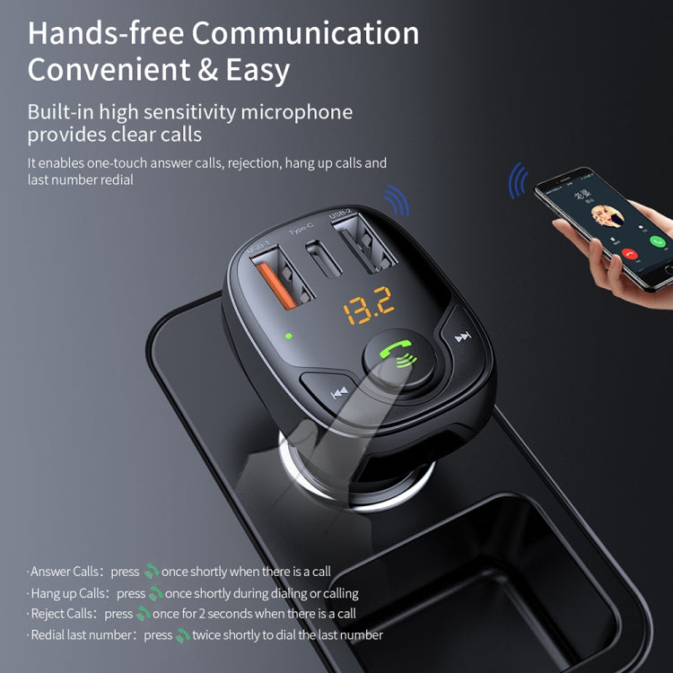 جهاز إرسال FM وشاحن سيارة ROCK B301 ثنائي USB + PD Bluetooth 5.0، يدعم بطاقة TF / قرص U، B301