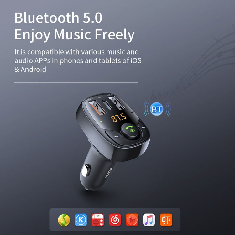 جهاز إرسال FM وشاحن سيارة ROCK B301 ثنائي USB + PD Bluetooth 5.0، يدعم بطاقة TF / قرص U، B301
