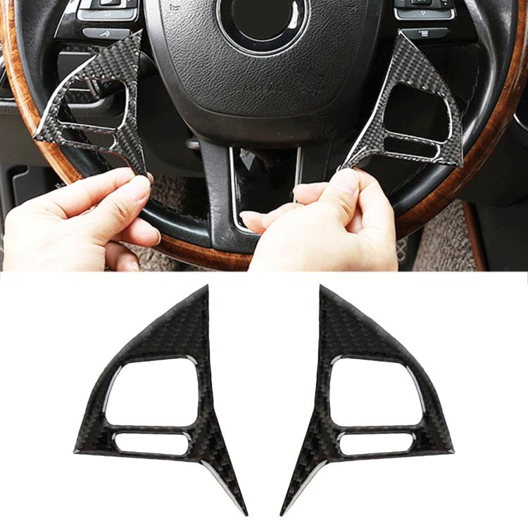 2 PCS Car Carbon Fiber Steering Wheel Button Decorative Sticker for Volkswagen Touareg, Steering Wheel Button