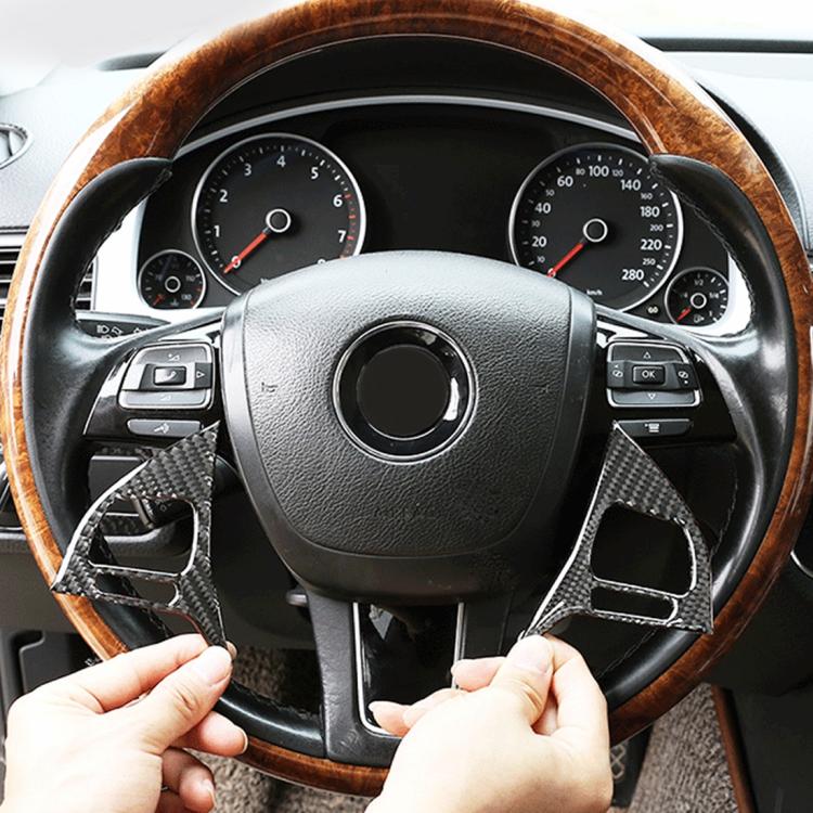 2 PCS Car Carbon Fiber Steering Wheel Button Decorative Sticker for Volkswagen Touareg, Steering Wheel Button