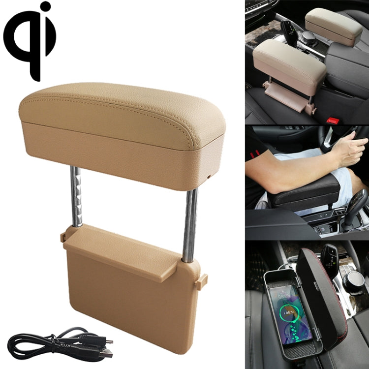 Universal Car Wireless Qi Standard Charger PU Leather Wrapped Armrest Box Cushion Car Armrest Box Mat with Storage Box, 1pc(Black), 1pc(Black Red), 1pc(Black White), 1pc(Grey), 1pc(Beige), 1pc(Brown)