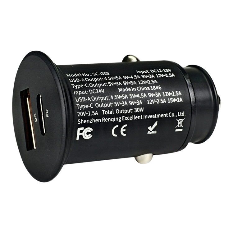 شاحن سيارة ROCK H15 ثنائي المنفذ USB + USB-C / Type-C PD30W، H15