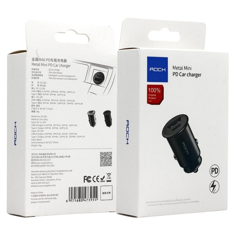 شاحن سيارة ROCK H15 ثنائي المنفذ USB + USB-C / Type-C PD30W، H15