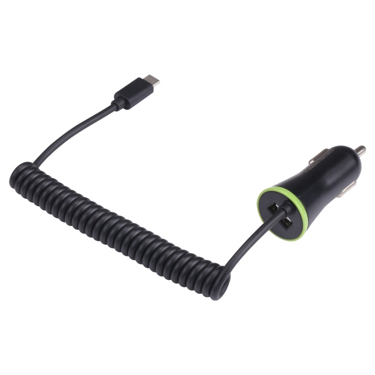 شاحن سيارة صغير USB بقوة 17 وات و3.4 أمبير مع كابل زنبركي USB-C / Type-C، USB-C / Type-C