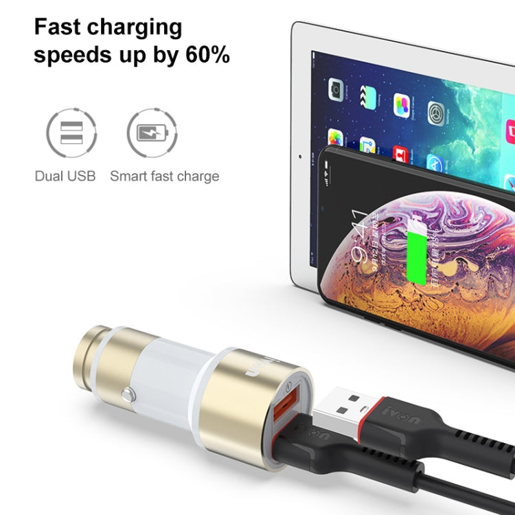 شاحن سيارة معدني كامل من IVON CC33، 36 واط، 6 أمبير، ثنائي الشحن، USB، QC 3.0، CC33