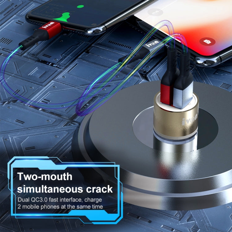 شاحن سيارة معدني كامل من IVON CC33، 36 واط، 6 أمبير، ثنائي الشحن، USB، QC 3.0، CC33
