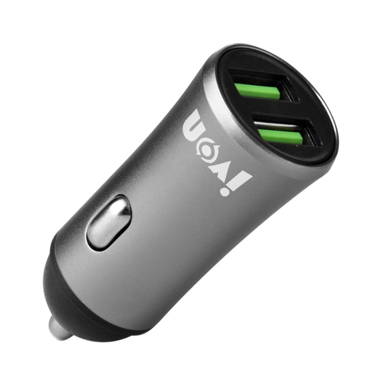 شاحن سيارة صغير IVON CC26 بمنفذي USB 5 فولت و2.1 أمبير، أسود CC26، رمادي CC26