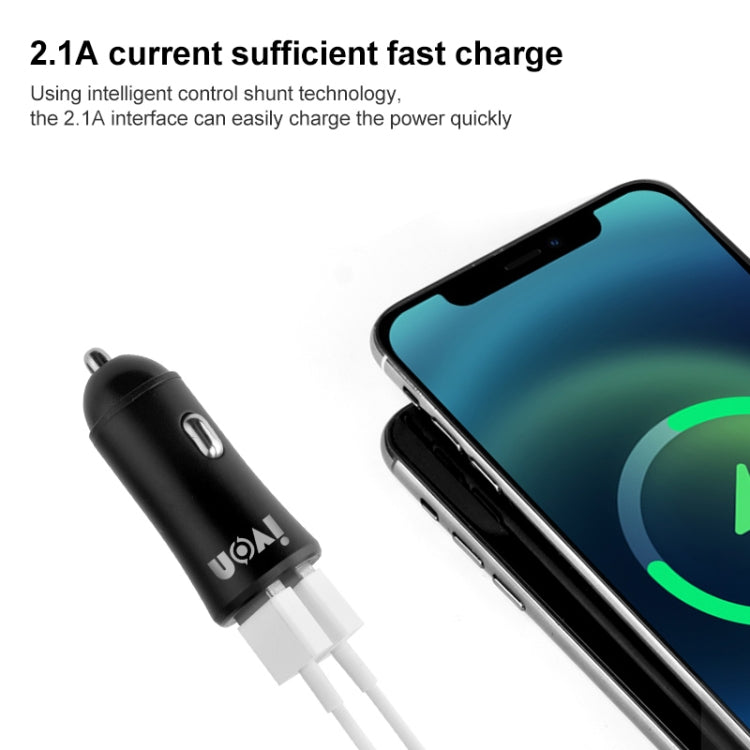 شاحن سيارة صغير IVON CC26 بمنفذي USB 5 فولت و2.1 أمبير، أسود CC26، رمادي CC26