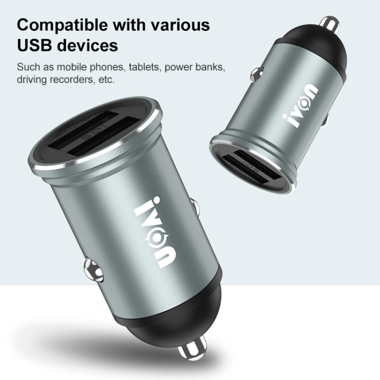 IVON CC37 شاحن سيارة صغير بمنفذي USB مزدوجين بقوة 15 وات و3.1 أمبير + مجموعة كابل بيانات شحن سريع USB إلى 8 دبابيس بطول 1 متر، 8 دبابيس