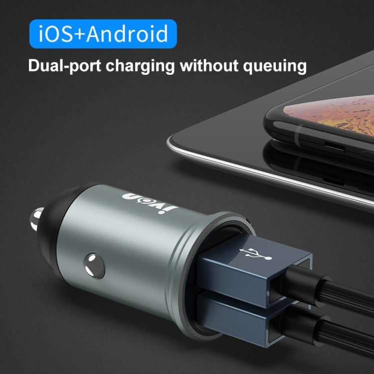 IVON CC37 شاحن سيارة صغير بمنفذي USB مزدوجين بقوة 15 وات و3.1 أمبير + مجموعة كابل بيانات شحن سريع USB إلى 8 دبابيس بطول 1 متر، 8 دبابيس
