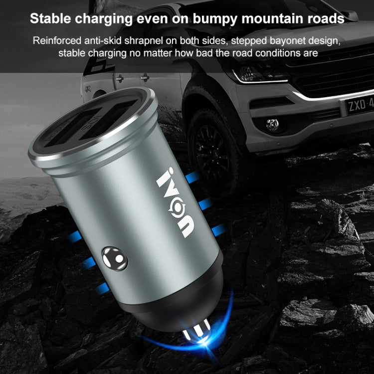 IVON CC37 شاحن سيارة صغير بمنفذي USB مزدوجين بقوة 15 وات و3.1 أمبير + مجموعة كابل بيانات شحن سريع USB إلى 8 دبابيس بطول 1 متر، 8 دبابيس