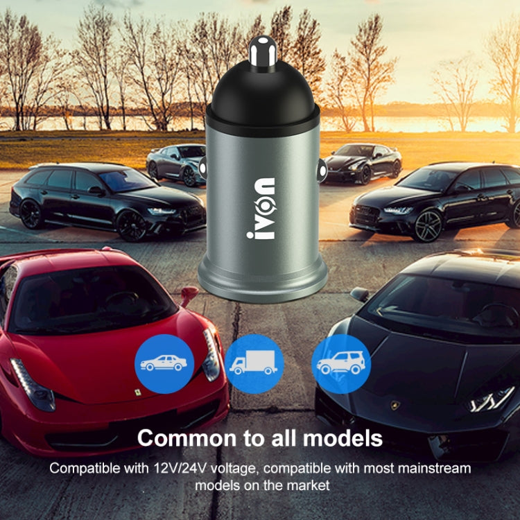 IVON CC37 شاحن سيارة صغير بمنفذي USB مزدوجين بقوة 15 وات و3.1 أمبير + مجموعة كابل بيانات شحن سريع USB إلى 8 دبابيس بطول 1 متر، 8 دبابيس