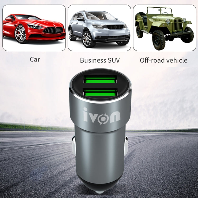 شاحن سيارة IVON CC38 ثنائي USB بقوة 2.4 أمبير + مجموعة كابل بيانات USB إلى 8 دبابيس للشحن السريع بطول 1 متر، 8 دبابيس