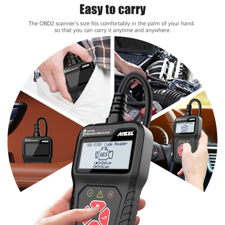 جهاز كشف أعطال السيارات Ancel AS100 OBDII، ضوء عطل المحرك شفاف، AS100