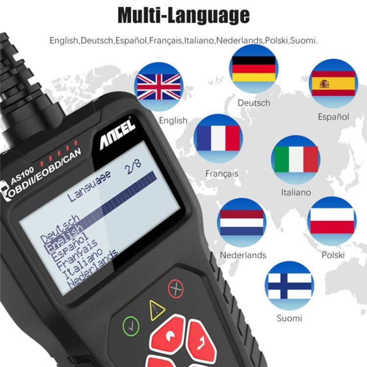 جهاز كشف أعطال السيارات Ancel AS100 OBDII، ضوء عطل المحرك شفاف، AS100