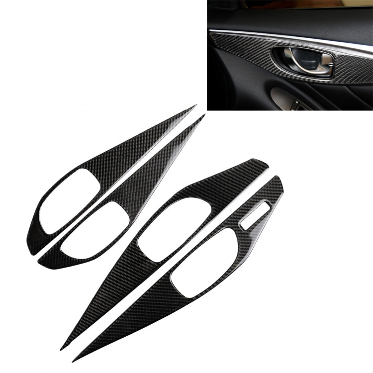 4 قطع من ملصقات ديكورية لمقبض الباب الداخلي من ألياف الكربون لسيارة إنفينيتي Q50 2014-2020، القيادة اليسرى، لوحة مقبض الباب الداخلي (أ)