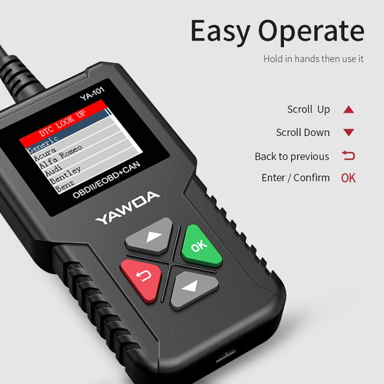 YA101 Car Mini Code Reader OBD2 Fault Detector Diagnostic Tool, YA101