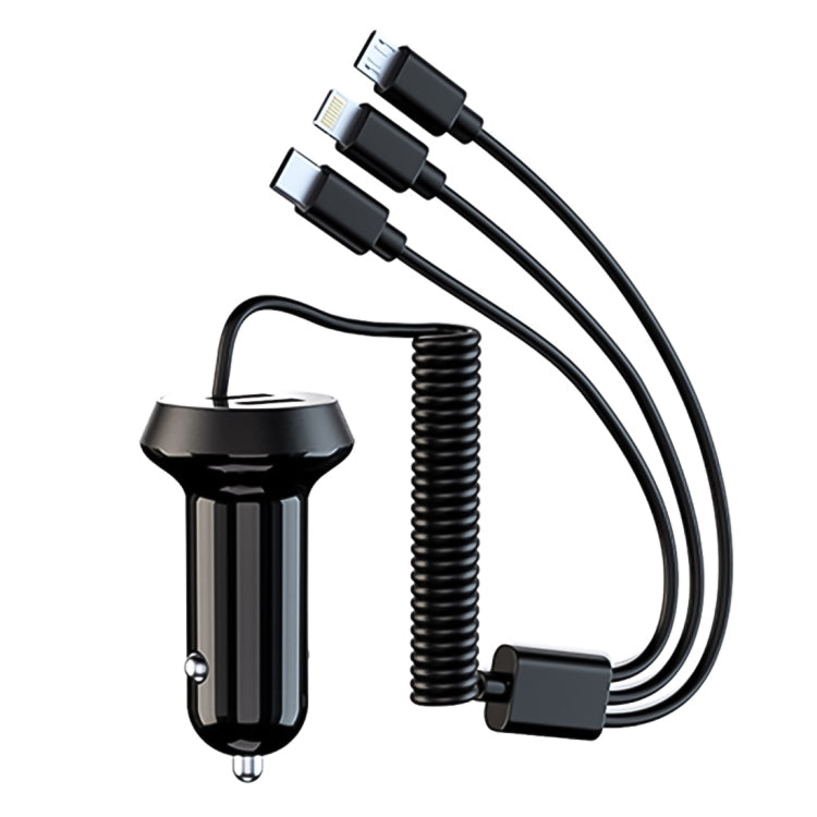 شاحن سيارة عالمي 3 في 1 سريع الشحن بمنفذين USB، محول طاقة، طول الكابل: 55 سم، × 3